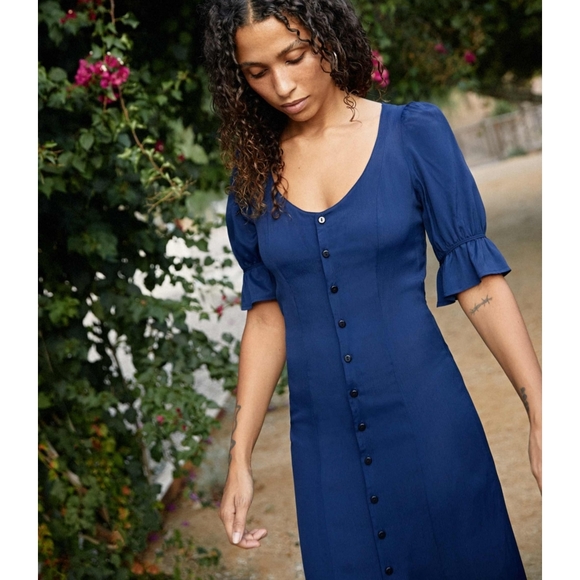 Christy Dawn Lennon Dress XS Midnight Navy Blue Puff Sleeves Midi Boho Country - Picture 5 of 16